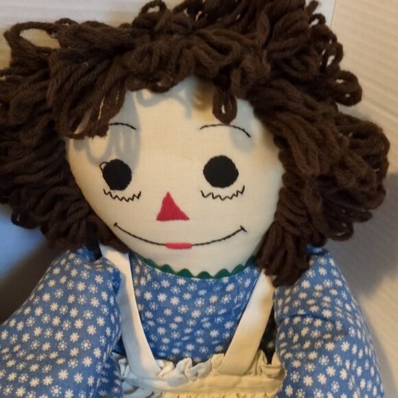 Raggedy Ann & Andy Handmade Yarn Hair Dolls 20" Blue Outfits Embroidered Faces - Picture 2 of 13